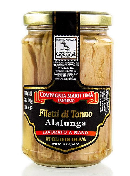 Alulunga Tuna Fillets in Olive Oil, Compagnia Marittima, 300 g - Sol Deli