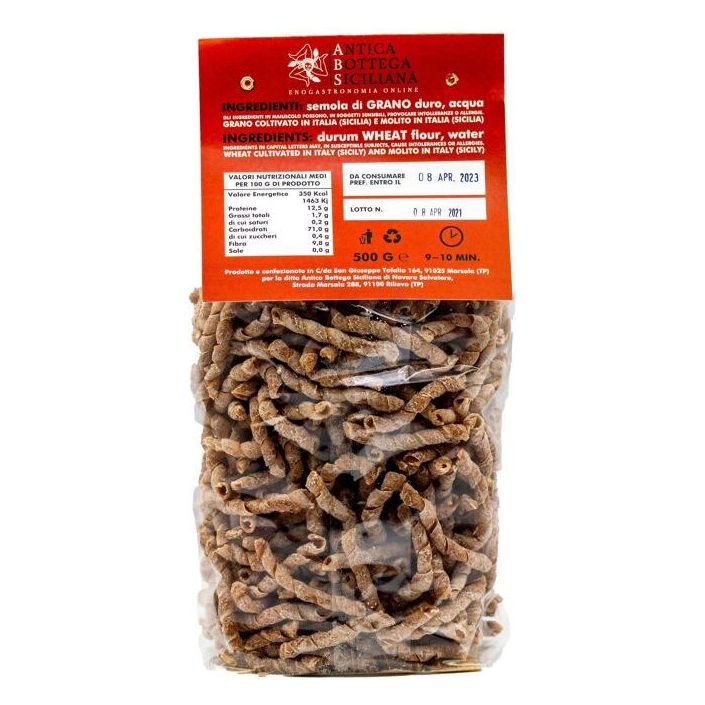 Busiata Trapanese di Tumminia, teljes kiőrlésű timilia durumtészta, 500 g-Antica Bottega Siciliana-Sol Deli