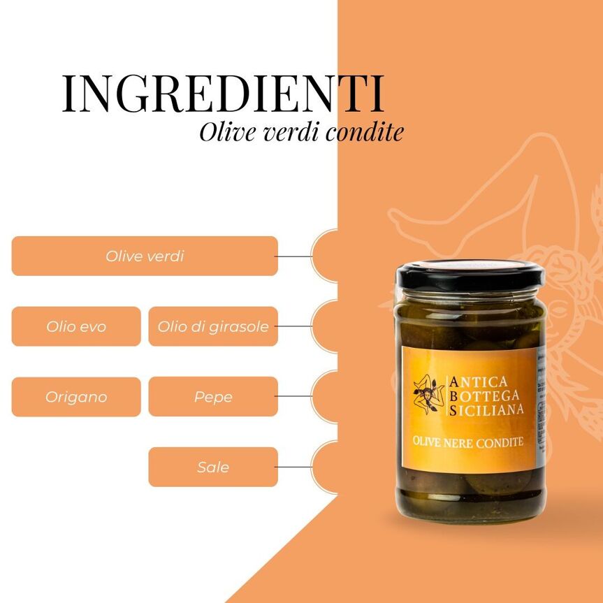 Fűszeres "Nocellara del Belice" zöld olajbogyók, 280 g-Antica Bottega Siciliana-Sol Deli