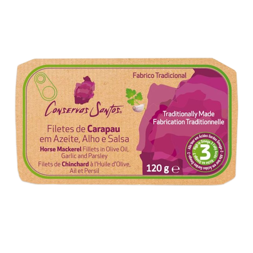 Makrélafilé olívaolajban fokhagymával és petrezselyemmel, Conservas Santos, 120 g-Campos Santos-Sol Deli