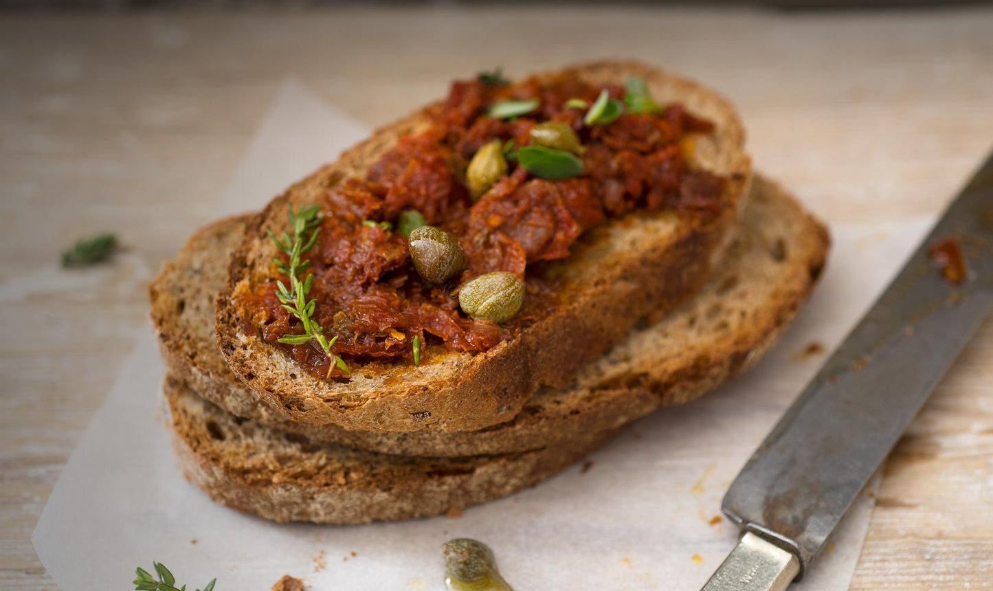 Bruschetta aszalt paradicsommal és Taggiasca olajbogyóval, 180 g