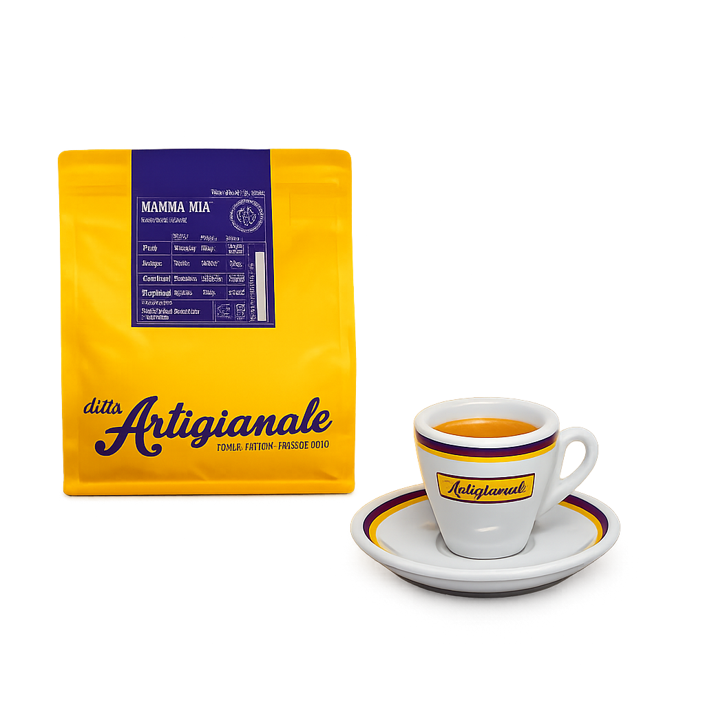 MammaMia espesso blend, szemes kávé, 250 g + 1 db Ditta Artigianale espresso csésze alátéttel