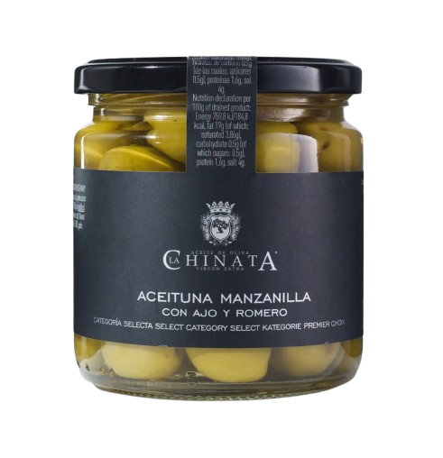 Manzanilla olajbogyók fokhagymával és rozmaringgal, 340 g