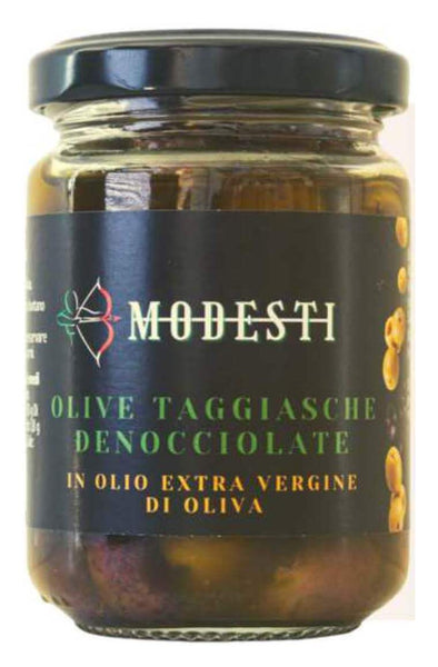 Taggiasca Pitted Olives in Extra Virgin Olive Oil, Modesti, 130 g - Sol Deli