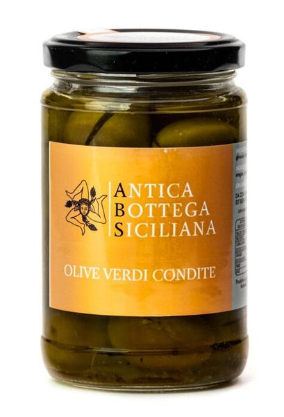 Seasoned "Nocellara del Belice" Green Olives, Antica Bottega Siciliana, 280 g